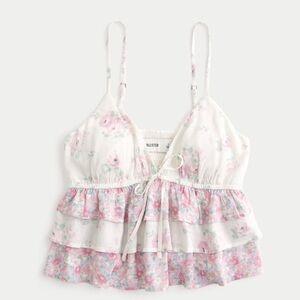 Hollister Pink and White Floral Babydoll Top